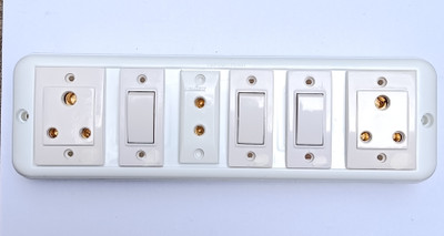 TOPSON Gang Box With 3 Socket,6Amp & 3 Switch 6Amp (1Way), ISI Marked 6 A One Way Electrical Switch(Pack of 1 Number of Switches - 3)