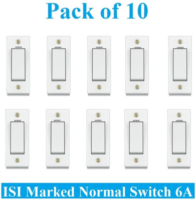 Sauran Pack of 10 Pieces 6amp ISI Marked Modular Switch White (ESP14) 6 A One Way Electrical Switch(Pack of 1 Number of Switches - 10)