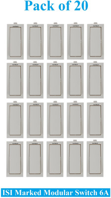 Sauran Pack of 20 Pieces 6amp ISI Marked Modular Switch White (ESP18) 6 A One Way Electrical Switch(Pack of 1 Number of Switches - 20)