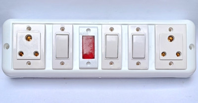 TOPSON Surface Gang Box, 2 Socket 6Amp,3 Switch 6Amp(1Way)& 1 Indicator, ISI Marked 6 A One Way Electrical Switch(Pack of 1 Number of Switches - 3)