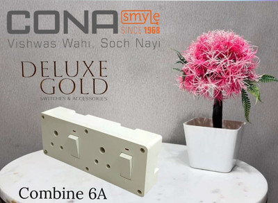 CONA Smyle Deluxe Gold 8 in 1 Combine 6A With Box 6 A One Way Electrical Switch(Pack of 1 Number of Switches - 2)