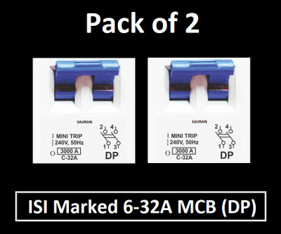 Sauran MCB (DP) 32 A One Way Electrical Switch(Pack of 1 Number of Switches - 2)