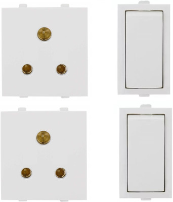 JELECTRICALS Modular 6 AMP Switch and Socket 2 Combo 6 A One Way Electrical Switch(Pack of 1 Number of Switches - 2)