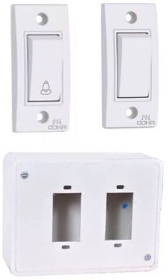PM Cona WAWA 6A Bell Push (9011) + 6A 1Way Switch (9001)+ Non Modular PVC Board 6 A One Way Electrical Switch(Pack of 3 Number of Switches - 2)