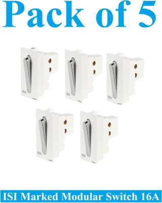 Sauran Pack of 5 Pieces 16amp ISI Marked Modular Switch White (ESP66) 16 A One Way Electrical Switch(Pack of 1 Number of Switches - 5)