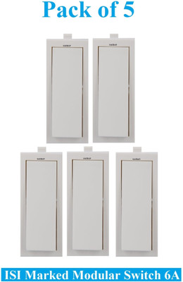 Sauran Pack of 5 Pieces 6amp ISI Marked Modular Switch White (ESP15) 6 A One Way Electrical Switch(Pack of 1 Number of Switches - 5)