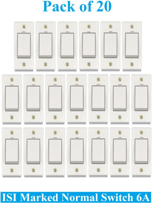 Sauran Pack of 20 Pieces 6amp ISI Marked Modular Switch White (ESP25.1) 6 A One Way Electrical Switch(Pack of 1 Number of Switches - 20)
