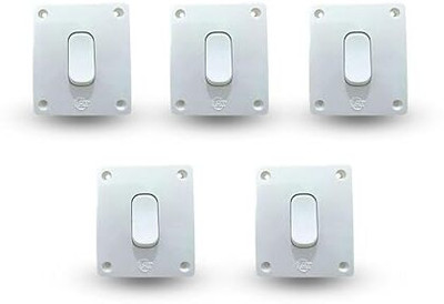 AT Kabel AT 6A 1 Way Polycarbonate Switch (White) (5) 16 A One Way Electrical Switch(Pack of 5 Number of Switches - 5)