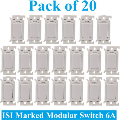 Sauran 6 A One Way Electrical Switch(Pack of 20 Number of Switches - 20)