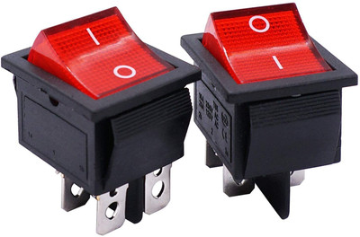 SYMFONIA Heavy-duty DPST 4 Pins ON/Off Switch AC Rocker Red Switch with Indicator Lights 16 A Two Way Electrical Switch(Pack of 2 Number of Switches - 2)