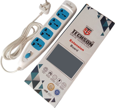 Techson Power Plate 10 Multi Plug Extension Board –1500W, 4 Sockets,3m Cable(Blue&White) 16 A Four Way Electrical Switch(Pack of 1 Number of Switches - 4)