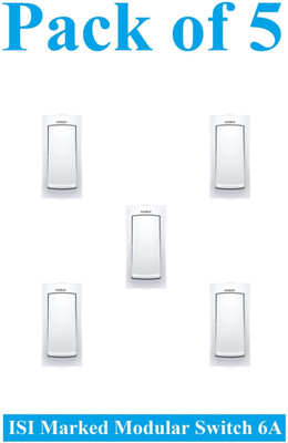 Sauran Pack of 5 Premium Quality 6amp Modular Switch (PRE11.2) 6 A One Way Electrical Switch(Pack of 6 Number of Switches - 5)