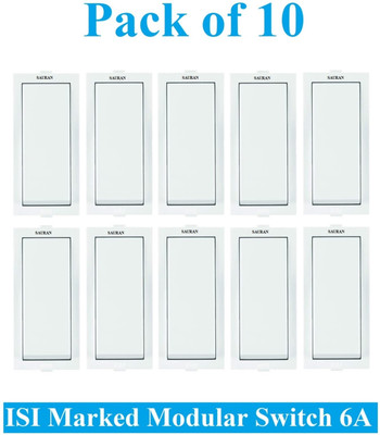 Sauran Pack of 10 Pieces 6amp ISI Marked Modular Switch White (ESP24.6) 6 A One Way Electrical Switch(Pack of 1 Number of Switches - 10)