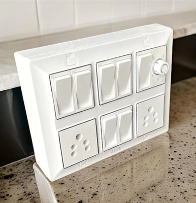 Muenterprises 12 Modular Gang Box with 7 Flat Switches 2 Sockets and 1 Fan Regulator 16 A One Way Electrical Switch(Pack of 1 Number of Switches - 4)