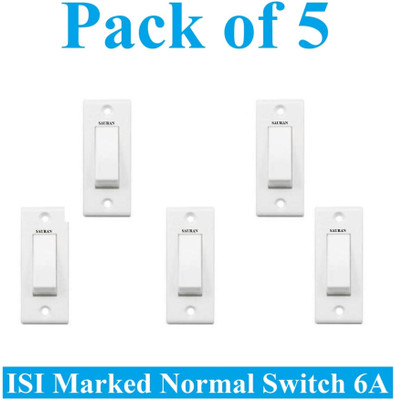 Sauran Pack of 5 Pieces 6amp ISI Marked Modular Switch White (ESP16) 6 A One Way Electrical Switch(Pack of 1 Number of Switches - 5)