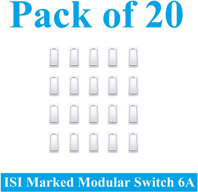 Sauran Pack of 20 Pieces 6amp ISI Marked Modular Switch White (ESP17) 6 A One Way Electrical Switch(Pack of 1 Number of Switches - 20)