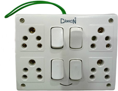SS TRADER 8 Way Combined Box 6 Amp Four Socket & Four Switch With Full Complete Connection Wall Plate(White)