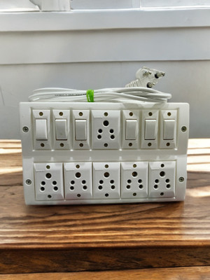 SS TRADER 12 Way 6 Five Pin Socket 6 Switch With 2.5 Mtr Wire 20 Amp Plug Extension Boards Wall Plate(White)