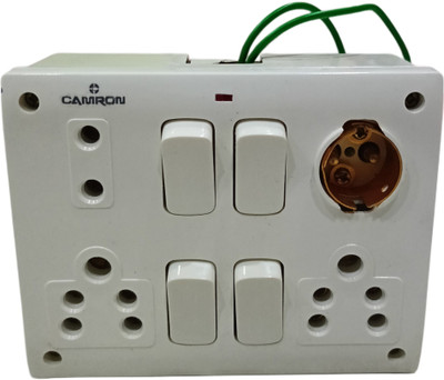 SS TRADER 8 Way Combined Box 6 Amp 3 Socket 4 Switch 1 Holder Full Complete Connection Wall Plate(White)