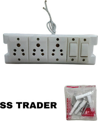 SS TRADER 5 Way Combined Board 3 Socket 2 Switch Full Wire Completely Connection Wall Plate(White)