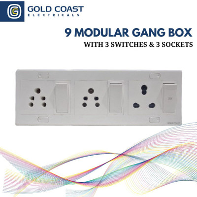GOLD COAST ELECTRICALS Gold coast 9 Gang modular box with 3 sockets & 3 switches Wall Plate(White)