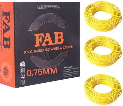 kripa FAB 0.75 MM 90 MTR FR PVC Insulated Copper wire Cable Pack OF-3 0.75 sq/mm Yellow 90 m Wire(Yellow)
