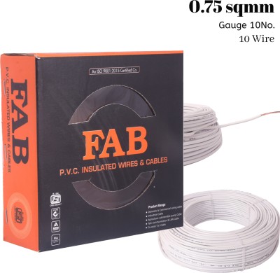 kripa FAB 0.75mm Copper Multi Strand House Wire FR PVC Electrical Wiring (Gauge 10No.) 0.75 sq/mm White 91 m Wire(White)