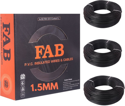 kripa FAB 1.5 MM 90 MTR FR PVC Insulated Copper wire Cable Pack OF-3 1.5 sq/mm Black 90 m Wire(Black)