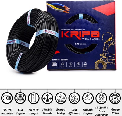 kripa 0.75 sqmm |Copper Multi Strand |House Fitting| FR PVC |Wire Cable 10 Gauge| 0.75 sq/mm Black 91 m Wire(Black)