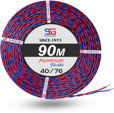 SUPER GEC 40/76 Flexible Double Core Electrical Wire Twisted Aluminium Wire 0.5 sq/mm Blue, Red 90 m Wire(Red & Black)