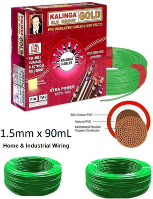 Jwala Ji 1.5sqmm x 90m Green 2packet PVC insulated copper wire 1.5 sq/mm Green 600 ft. Wire(Green)