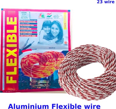 ELSON 23/76 (91 MTR) Flexible Double Core Electrical Wire Twisted Aluminium PVC Wire 1 sq/mm Red, Blue 91 m Wire(Red)