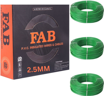 kripa FAB 2.5 MM 90 MTR FR PVC Insulated Copper wire Cable Pack OF-3 2.5 sq/mm Green 90 m Wire(Green)