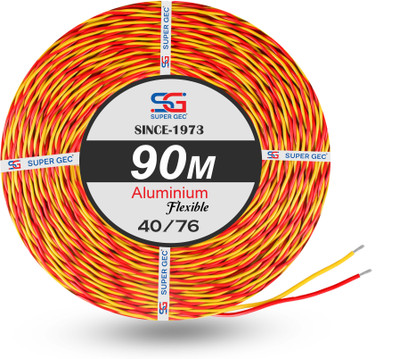 SUPER GEC 40/76 Flexible Double Core Electrical Wire Twisted Aluminium Wire 0.5 sq/mm Red, Yellow 90 m Wire(Red & Black)