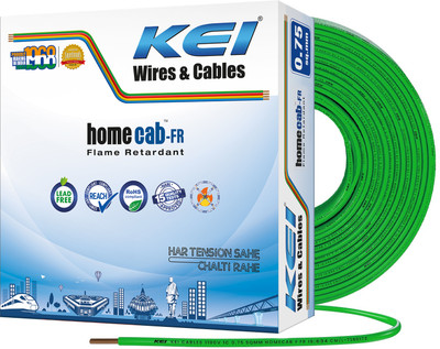 KEI Homecab 99.97% Pure Copper Conductor FR PVC Insulated 0.75 sq/mm Green 90 m Wire(Green)