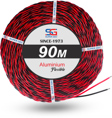 SUPER GEC 10/76 Flexible Double Core Electrical Wire Twisted Aluminium PVC electrical wire 0 sq/mm Red 90 m Wire(Red, Black)