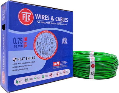 FTC Single Core Cable, PVC Insulated 0.75 sq/mm Green 90 m Wire(Green)