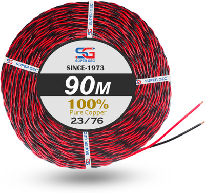 SUPER GEC 23/76 Flexible 2 Core Electric Wire | FR PVC Pure Copper 0.5 sq/mm Black, Red 90 m Wire(Red & Black)