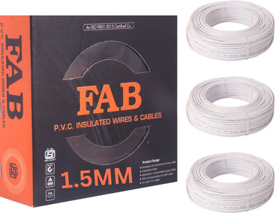 kripa FAB 1.5 MM 90 MTR FR PVC Insulated Copper wire Cable Pack OF-3 1.5 sq/mm White 90 m Wire(White)