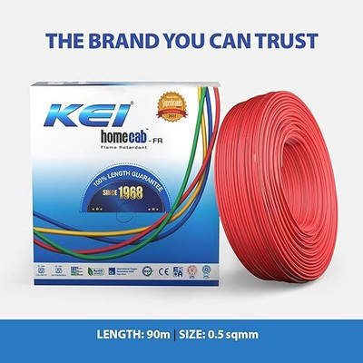 KEI FR PVC 0.5 sq/mm Red 90 m Wire(N/A)