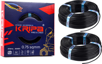 kripa 0.75 sq/mm 90 MTR FR PVC Multi Strand Electrical Wire Cable Pack of-2 0.75 sq/mm Black 300 ft. Wire(Black)