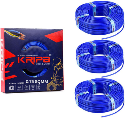 kripa KRIPA 0.75 MM 90 MTR FR PVC Insulated Copper wire Cable Pack OF-3 0.75 sq/mm Blue 300 ft. Wire(Blue)