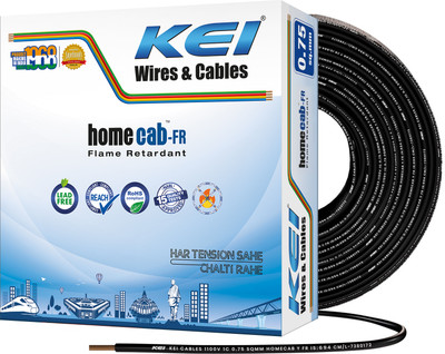 KEI Homecab 99.97% Pure Copper Conductor FR PVC Insulated 0.75 sq/mm Black 90 m Wire(Black)