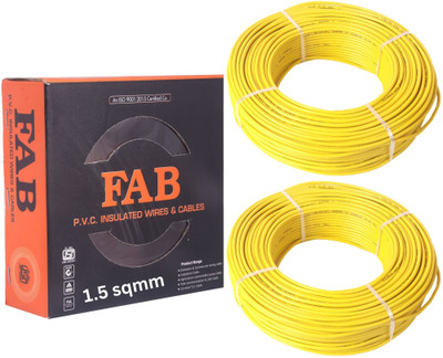 kripa FAB 1.5 MM 90 MTR FR PVC Insulated Copper wire Cable Pack OF-2 1.5 sq/mm Yellow 90 m Wire(Yellow)