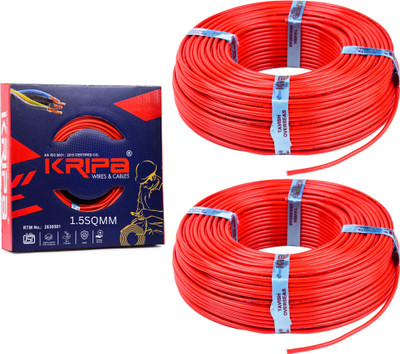 kripa 1.5 sq/mm 90 MTR FR PVC Multi Strand Electrical Wire Cable Pack of-2 1.5 sq/mm Red 300 ft. Wire(Red)