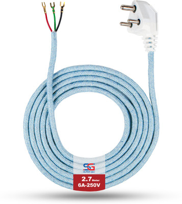 SUPER GEC Multi Purpose Iron Press Power Cord | 3 Pin Top 6A 250V | 1.5 sq/mm Blue 2.7 m Wire(Blue)