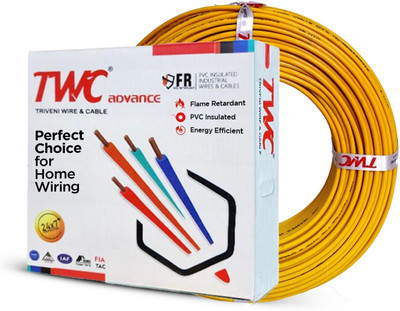 TWC Advance Single Core FR PVC Insulated Electric Wire For Home, Building & Industry 0.75 sq/mm Yellow 90 m Wire(yellow)