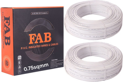 kripa FAB 0.75 MM 90 MTR FR PVC Insulated Copper wire Cable Pack OF-2 0.75 sq/mm White 90 m Wire(White)