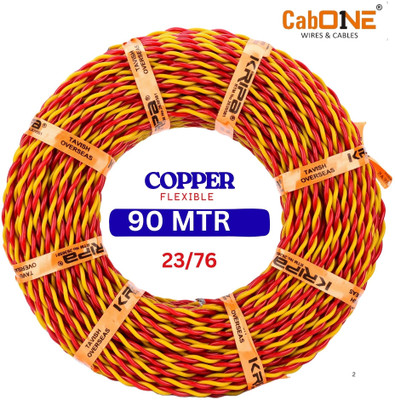 CabONE 23/76 PVC Flexible Twisted Copper Wire 2 Core Electric Wire|90 MTR|FR PVC| 0.75 sq/mm Red, Yellow 91 m Wire(Red, Yellow)