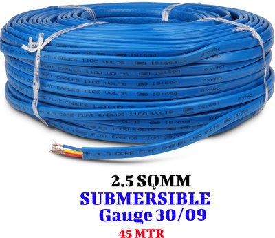 ELSON 2.5 MM 3 CORE Flat Submersible Cable for Submersible Pump/Borewell 2.5 sq/mm Blue 45 m Wire(Blue)